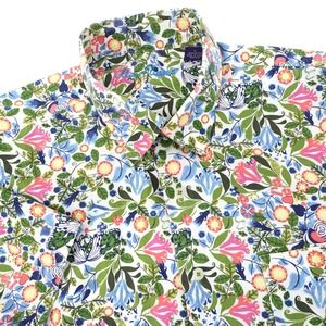 Alan Flusser Floral Print Mens Button Down Shirt Short Sleeve Cotton Size L